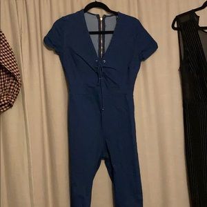Stretchy denim romper